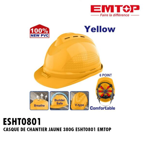 CASQUE DE CHANTIER JAUNE 380G ESHT0801 EMTOP