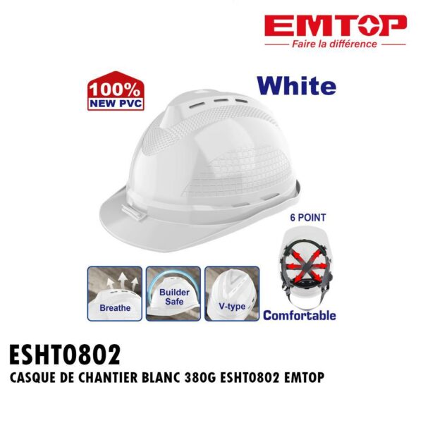 CASQUE DE CHANTIER BLANC 380G ESHT0802 EMTOP