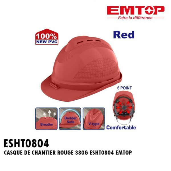 CASQUE DE CHANTIER ROUGE 380G ESHT0804 EMTOP