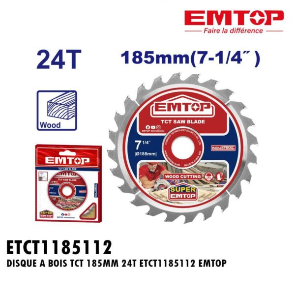 DISQUE A BOIS TCT 185MM 24T ETCT1185112 EMTOP