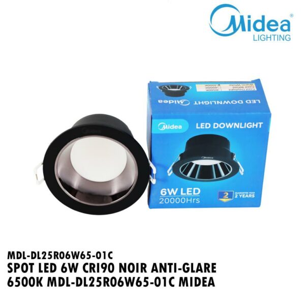 SPOT LED 6W CRI90 NOIR ANTI-GLARE 6500K MDL-DL25R06W65-01C MIDEA