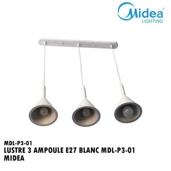 LUSTRE 3 AMPOULE E27 BLANC MDL-P3-01 MIDEA