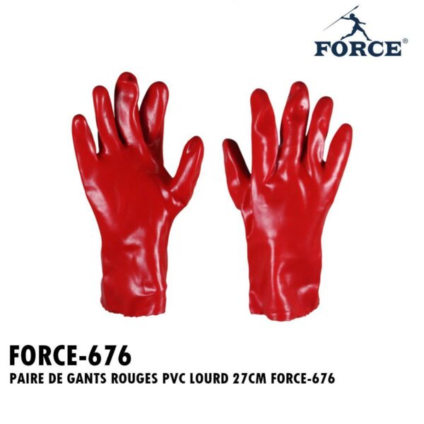 PAIRE DE GANTS ROUGES PVC LOURD 27CM FORCE-676