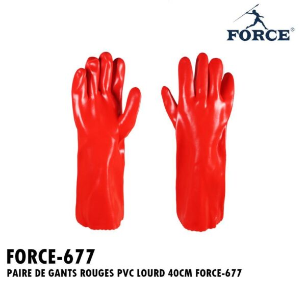 PAIRE DE GANTS ROUGES PVC LOURD 40CM FORCE-677