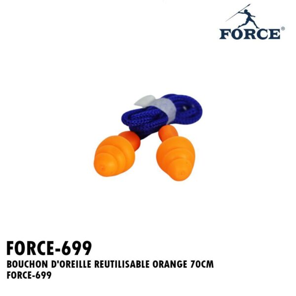 BOUCHON D'OREILLE REUTILISABLE ORANGE 70CM FORCE-699