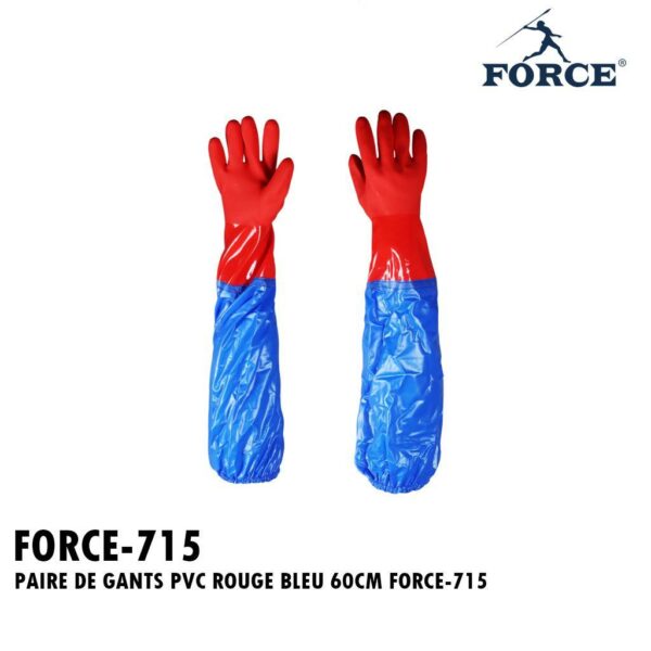 PAIRE DE GANTS PVC ROUGE BLEU 60CM FORCE-715