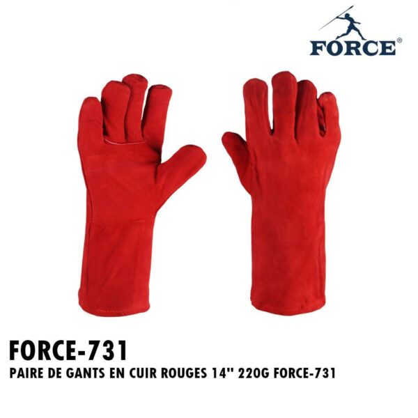 PAIRE DE GANTS EN CUIR ROUGES 14'' 220G FORCE-731