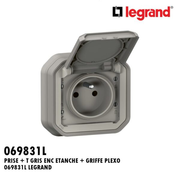 PRISE + T GRIS ENC ETANCHE + GRIFFE PLEXO 069831L LEGRAND