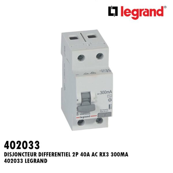INTER DIFFERENTIEL 2P 40A AC RX3 300MA 402033 LEGRAND