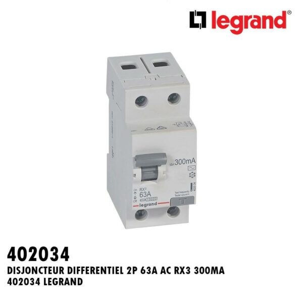 INTER DIFFERENTIEL 2P 63A AC RX3 300MA 402034 LEGRAND