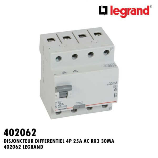 INTER DIFFERENTIEL 4P 25A AC RX3 30MA 402062 LEGRAND
