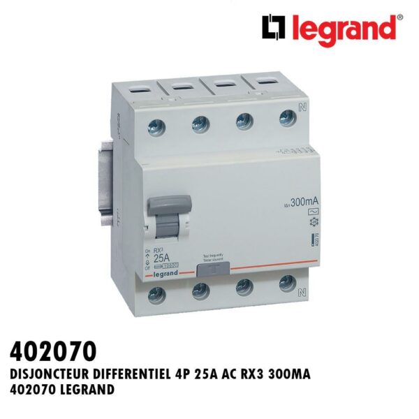 INTER DIFFERENTIEL 4P 25A AC RX3 300MA 402070 LEGRAND