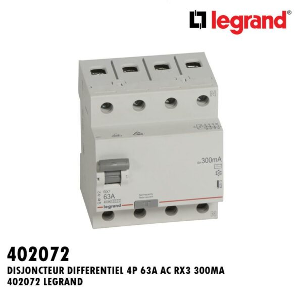 INTER DIFFERENTIEL 4P 63A AC RX3 300MA 402072 LEGRAND