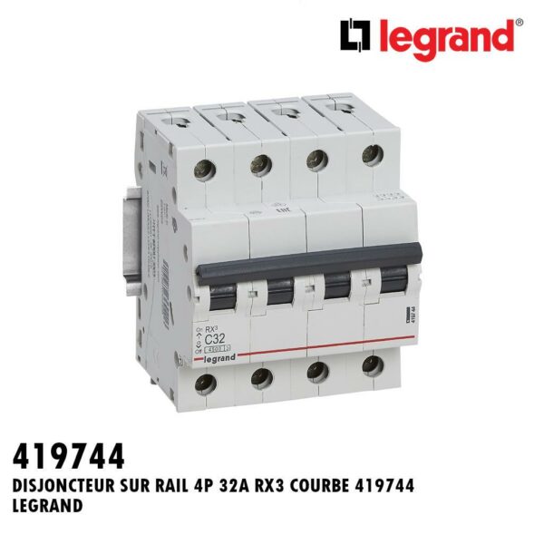 DISJONCTEUR SUR RAIL 4P 32A RX3 COURBE 419744 LEGRAND