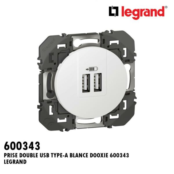 PRISE DOUBLE USB TYPE-A BLANCE DOOXIE 600343 LEGRAND