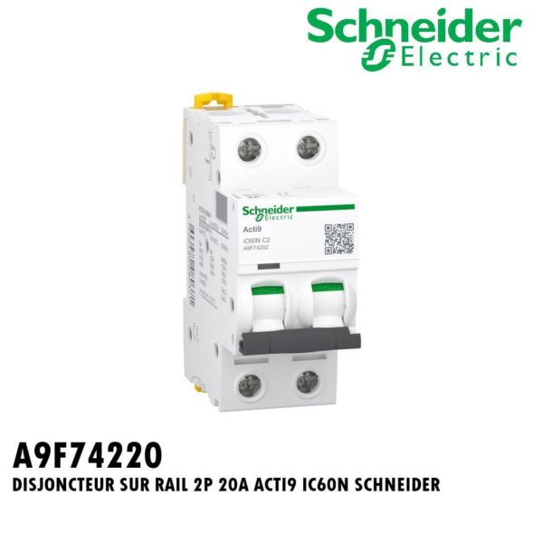 DISJONCTEUR SUR RAIL 2P 20A ACTI9 IC60N SCHNEIDER