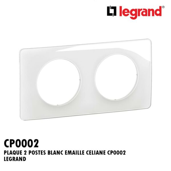 PLAQUE 2 POSTES BLANC EMAILLE CELIANE CP0002 LEGRAND