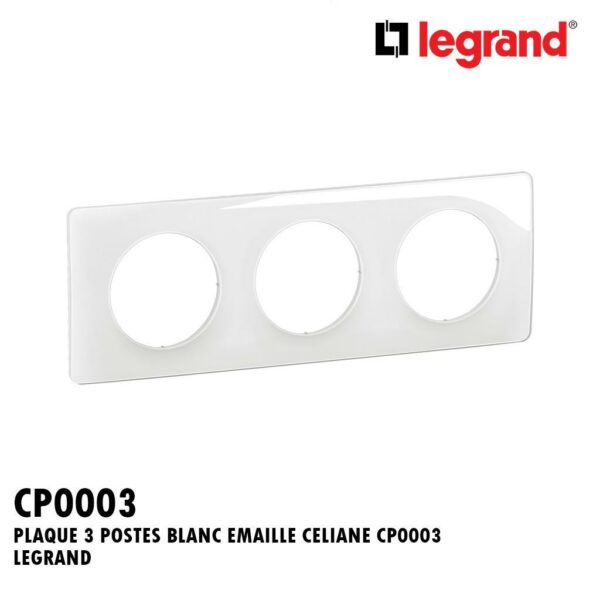 PLAQUE 3 POSTES BLANC EMAILLE CELIANE CP0003 LEGRAND