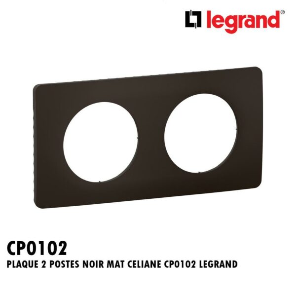 PLAQUE 2 POSTES NOIR MAT CELIANE CP0102 LEGRAND