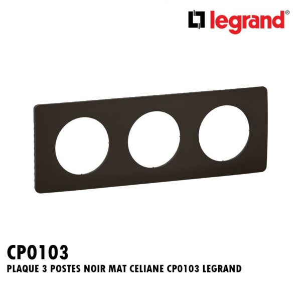 PLAQUE 3 POSTES NOIR MAT CELIANE CP0103 LEGRAND