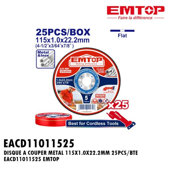 DISQUE A COUPER METAL 115X1.0X22.2MM 25PCS/BTE EACD11011525 EMTOP