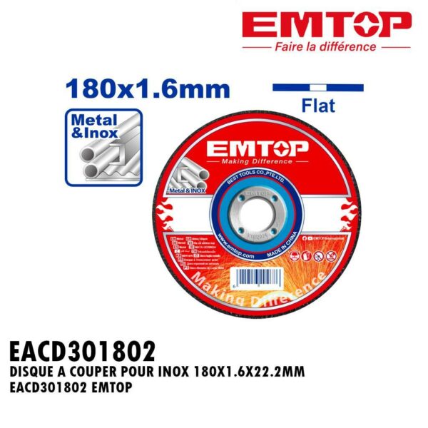 DISQUE A COUPER POUR INOX 180X1.6X22.2MM EACD301802 EMTOP