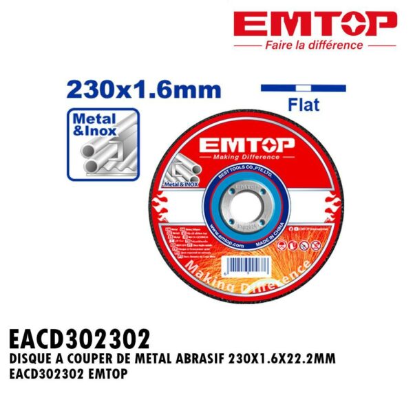 DISQUE A COUPER DE METAL ABRASIF 230X1.6X22.2MM EACD302302 EMTOP