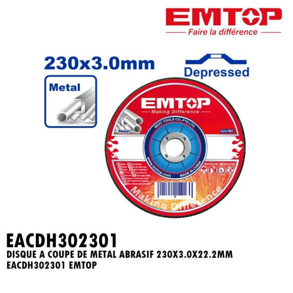 DISQUE A COUPE DE METAL ABRASIF 230X3.0X22.2MM EACDH302301 EMTOP