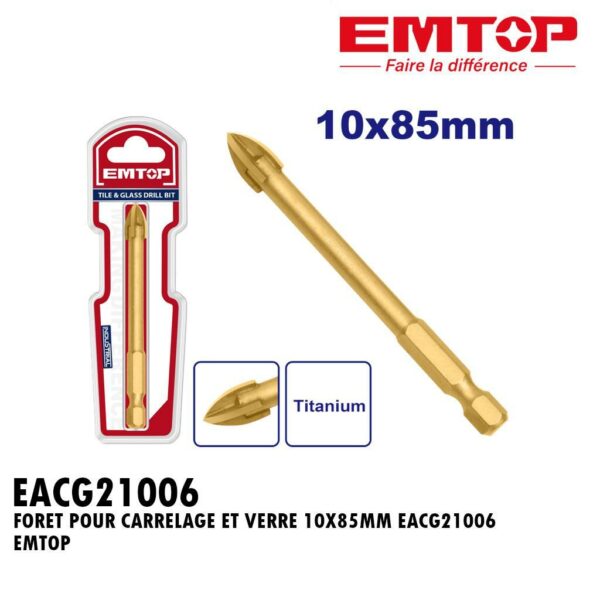FORET POUR CARRELAGE ET VERRE 10X85MM EACG21006 EMTOP