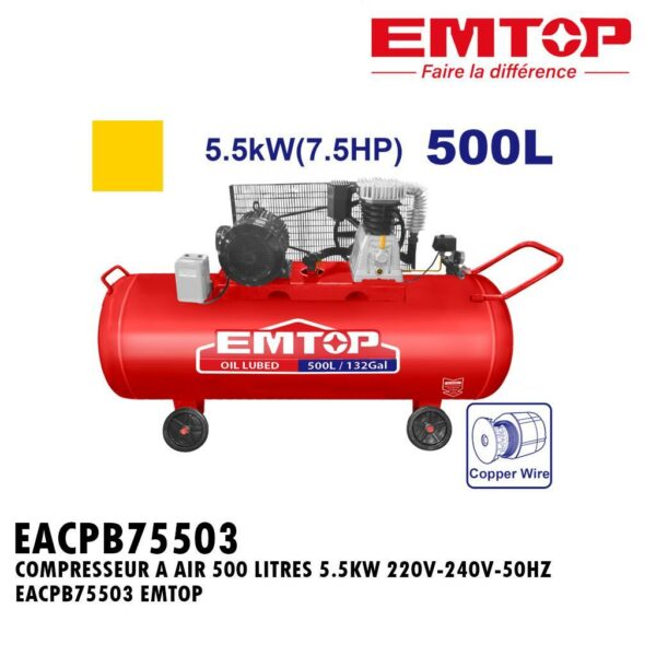 COMPRESSEUR A AIR 500 LITRES 5.5KW 220V-240V-50HZ EACPB75503 EMTOP