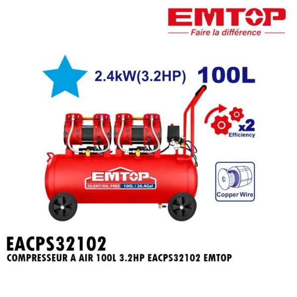 COMPRESSEUR A AIR 100L 3.2HP EACPS32102 EMTOP