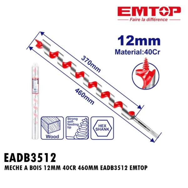 MECHE A BOIS 12MM 40CR 460MM EADB3512 EMTOP