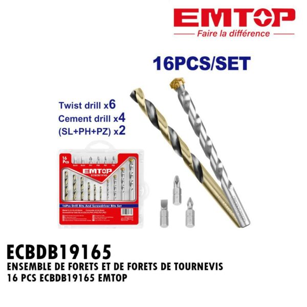 ENSEMBLE DE FORETS ET DE FORETS DE TOURNEVIS 16 PCS ECBDB19165 EMTOP