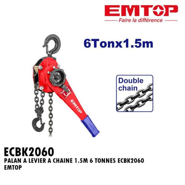 PALAN A LEVIER A CHAINE 1.5M 6 TONNES ECBK2060 EMTOP