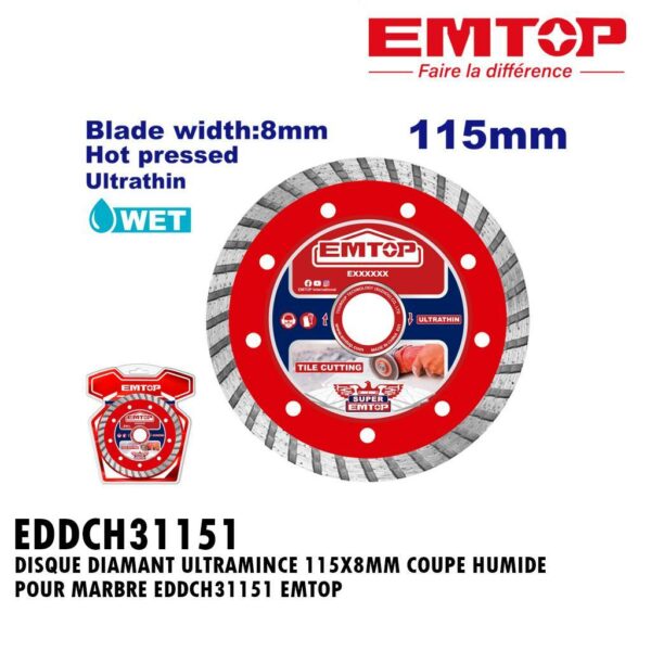 DISQUE DIAMANT ULTRAMINCE 115X8MM COUPE HUMIDE POUR MARBRE EDDCH31151 EMTOP