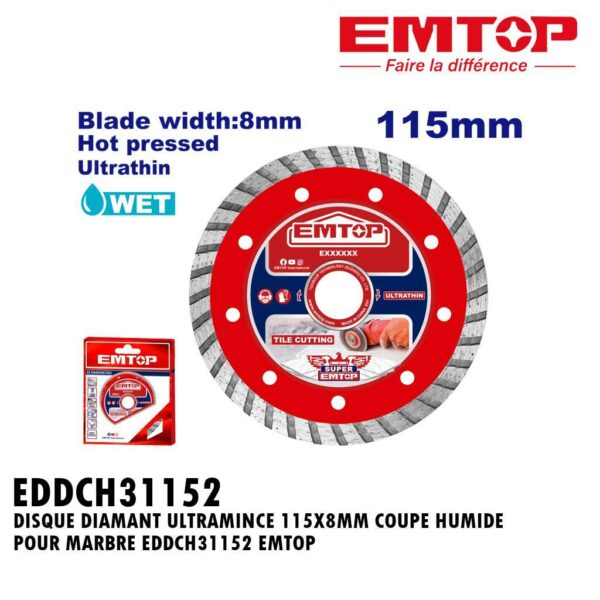 DISQUE DIAMANT ULTRAMINCE 115X8MM COUPE HUMIDE POUR MARBRE EDDCH31152 EMTOP