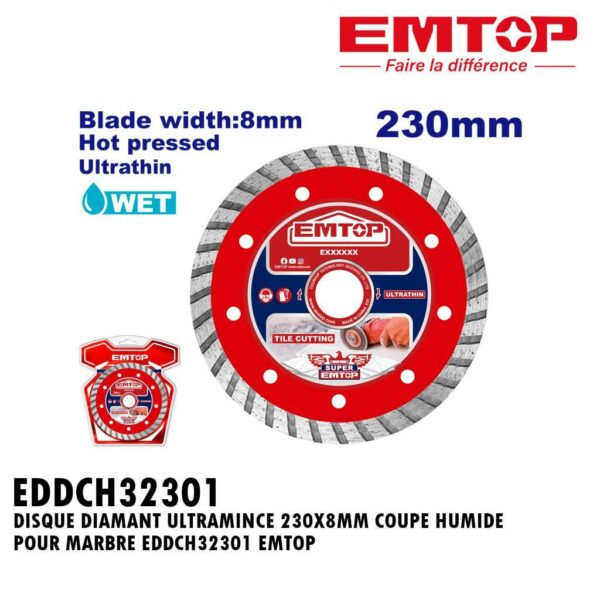 DISQUE DIAMANT ULTRAMINCE 230X10MM COUPE HUMIDE POUR MARBRE EDDCH32301 EMTOP