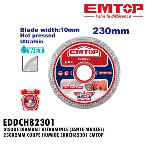 DISQUE DIAMANT ULTRAMINCE (JANTE MAILLEE) 230X2MM COUPE HUMIDE EDDCH82301 EMTOP