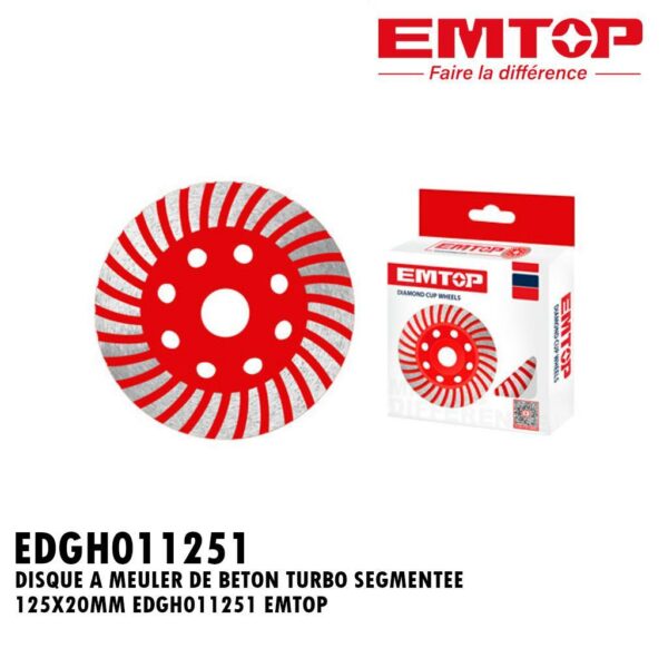 DISQUE A MEULER DE BETON TURBO SEGMENTEE 125X20MM EDGH011251 EMTOP