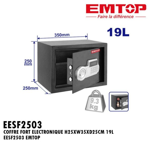 COFFRE FORT ELECTRONIQUE H25XW35XD25CM 19L EESF2503 EMTOP