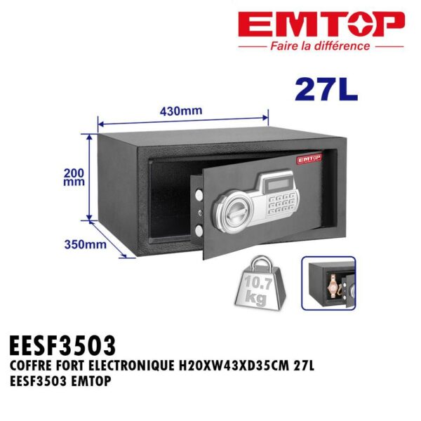 COFFRE FORT ELECTRONIQUE H20XW43XD35CM 27L EESF3503 EMTOP