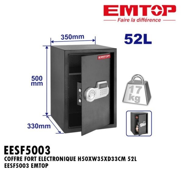 COFFRE FORT ELECTRONIQUE H50XW35XD33CM 52L EESF5003 EMTOP