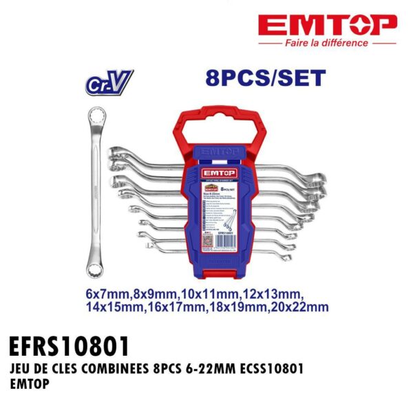 JEU DE CLES POLYGONALES RACK 8PCS 6 A 22MM EFRS10801 EMTOP