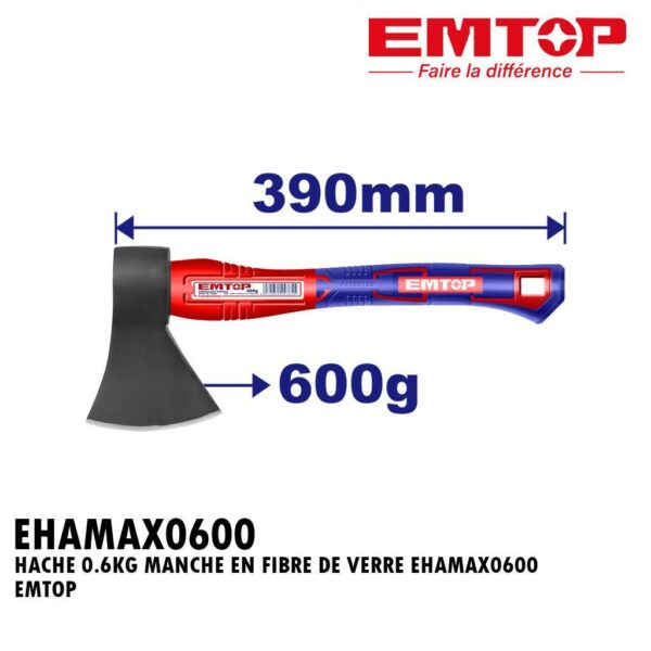 HACHE 0.6KG MANCHE EN FIBRE DE VERRE EHAMAX0600 EMTOP