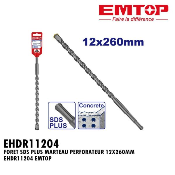 FORET SDS PLUS MARTEAU PERFORATEUR 12X260MM EHDR11204 EMTOP