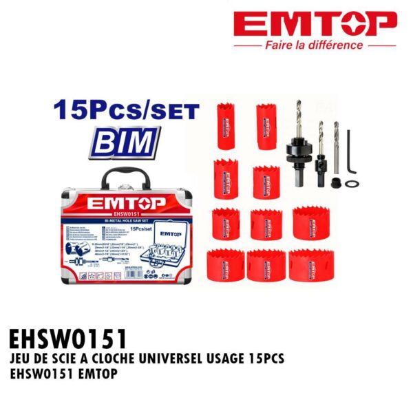 JEU DE SCIE A CLOCHE UNIVERSEL USAGE 15PCS EHSW0151 EMTOP
