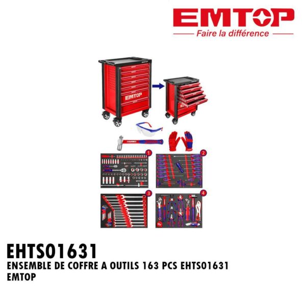 ENSEMBLE DE COFFRE A OUTILS 163 PCS EHTS01631 EMTOP