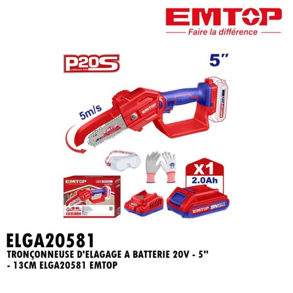 SCIE A CHAINE D'ELAGAGE A BATTERIE 20V - 5" - 13CM ELGA20581 EMTOP