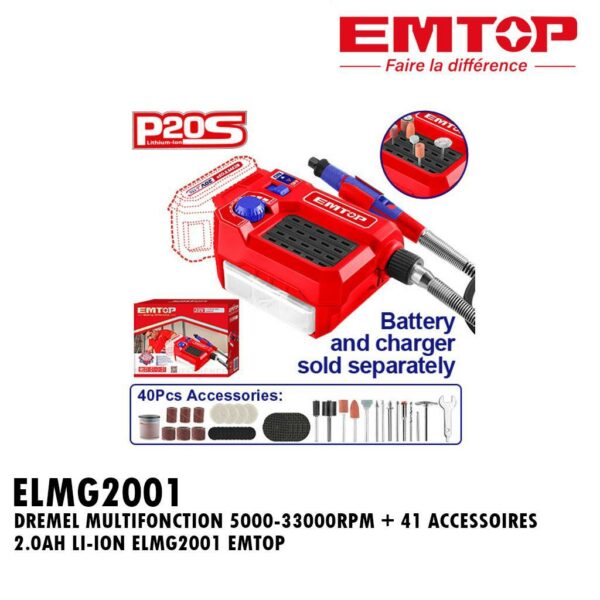 DREMEL MULTIFONCTION 5000-33000RPM + 41 ACCESSOIRES 2.0AH LI-ION ELMG2001 EMTOP