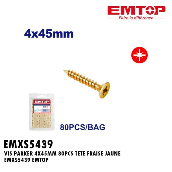 VIS PARKER 4X45MM 80PCS TETE FRAISE JAUNE EMXS5439 EMTOP